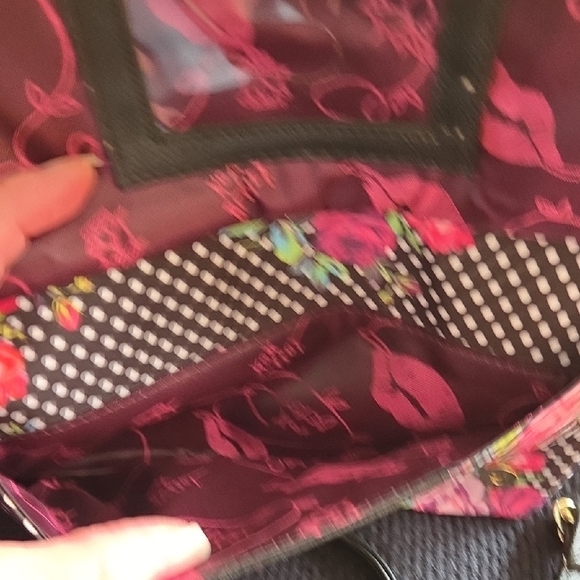 Betsey Johnson Polka Dot Floral Crossbody Bag - Black and Pink - Picture 6 of 11